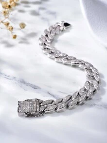 1 Miếng Duyên dáng 9MM Sọc Zirconia Chuỗi vòng tay Đối với phụ nữ S925 Bạc nguyên chất Ngày lễ tình nhân Hip Hop Tốt Quý cô Đồ trang sức Qủa tặng - Bạc - Xem 4