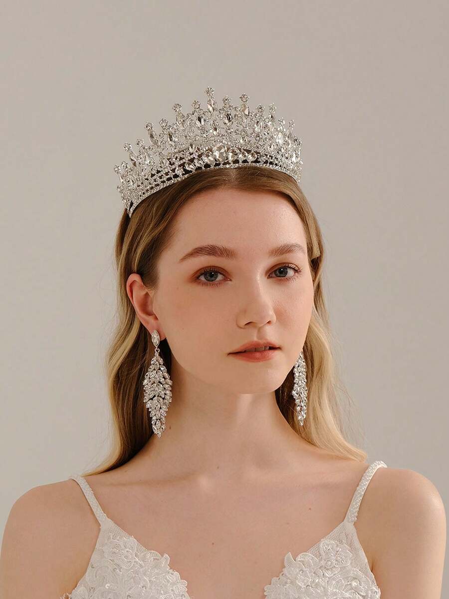 1 件新娘配饰奢华水钻套装头饰大气复古发饰克莱因蓝宝石新娘头饰
