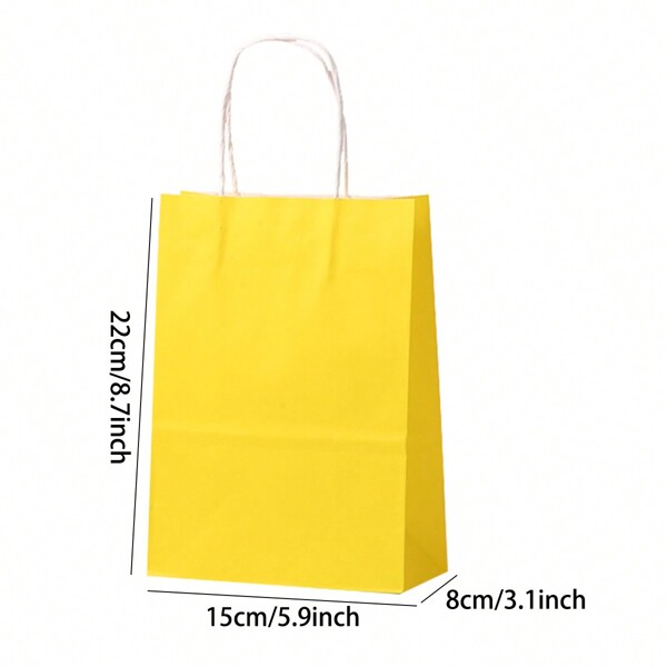12pcs Yellow Paper Gift Bags, Solid Color Yellow Candy Bags For