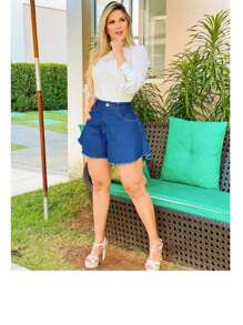 Women Denim Shorts - Rửa tối - Xem 2