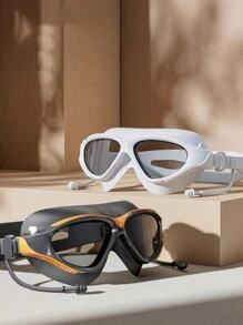 2pcs/Set (Swimming Cap + Swimming Goggles) Waterproof Anti-Fog High Definition Professional Myopia Large Frame Swimming Goggles, Unisex Swimming Cap Equipment Diving Mask