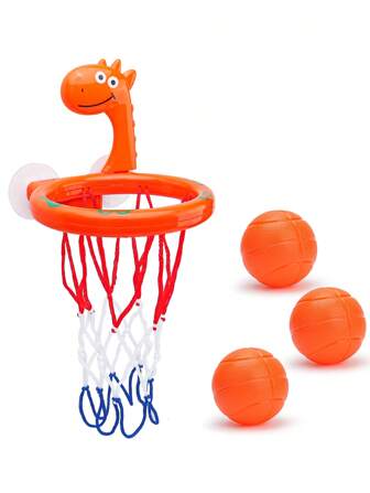 浴室浴缸射球籃板,附3顆球的嬰兒沐浴玩具幼兒水上玩具兒童戶外遊戲組,男女兒童禮物,節日彩袋小禮物（橙色恐龍）