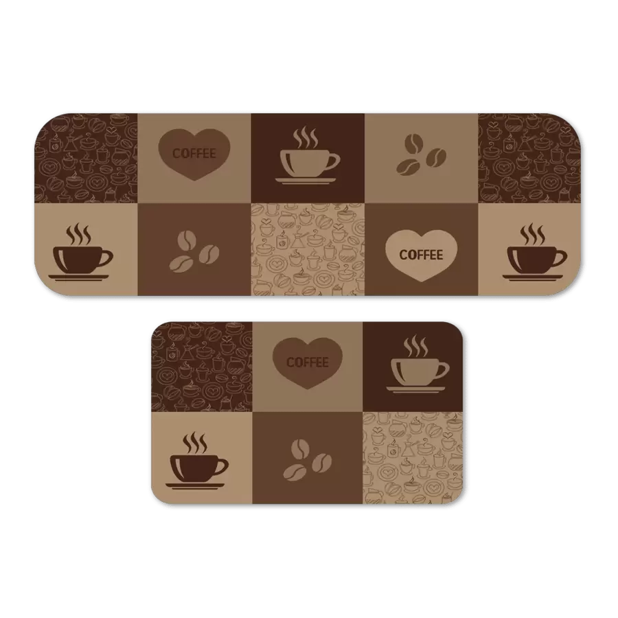 KIT 2 Tapetes de Cozinha COFFEE MARROM Antiderrapante DcoreAqui - Marrom - Visão 1