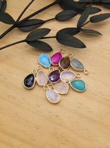 3入組天然石頭青色金色邊吊墜適用於DIY女性男士項鍊首飾配件 - 薄荷藍 - 查看 1