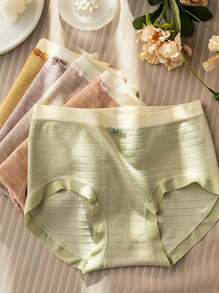 5pcs Japanese Style Morandi Color Block Seamless Women's Mid-rise Triangle Panties - Dusty Pink - View 1