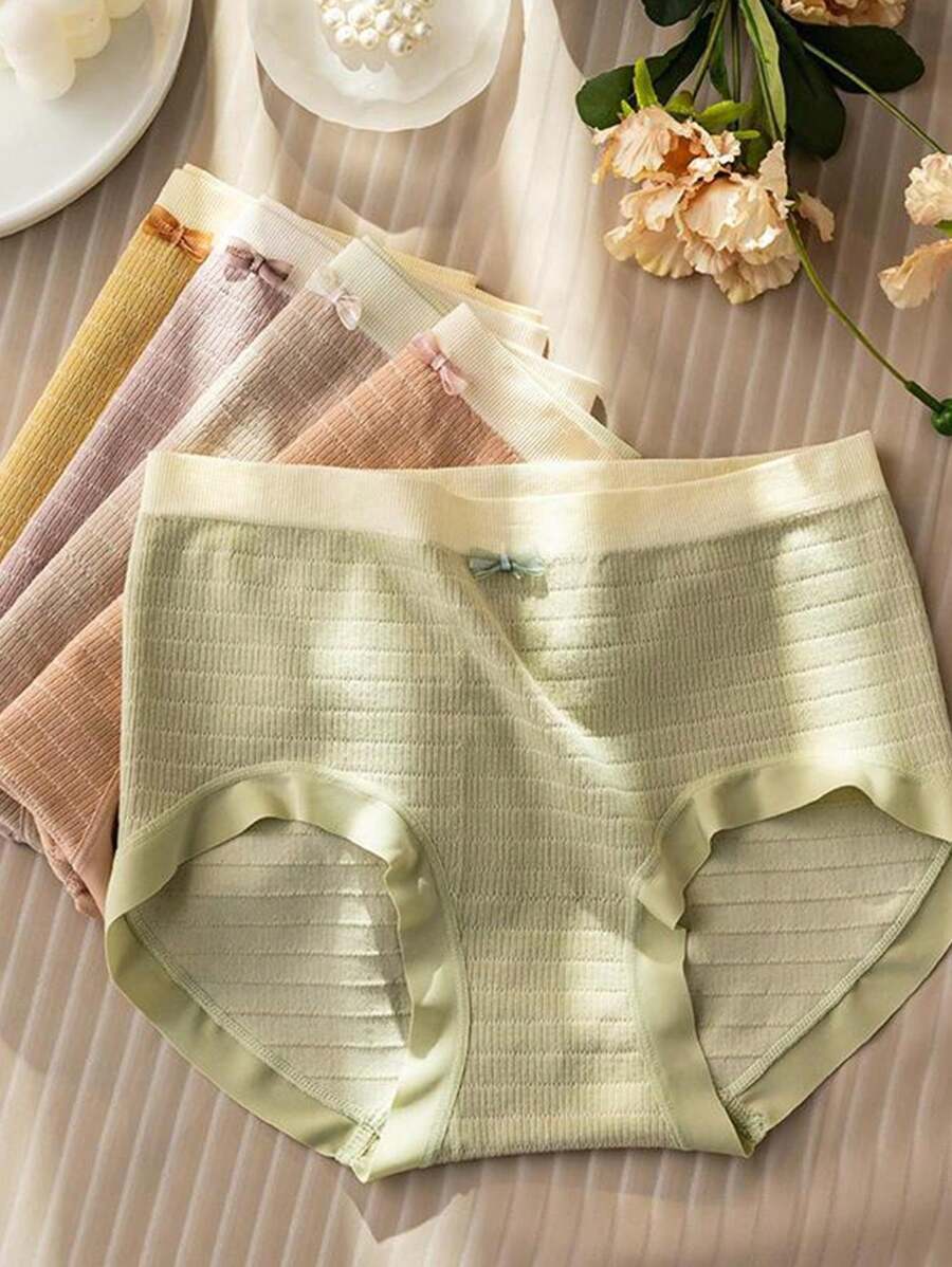 5pcs Japanese Style Morandi Color Block Seamless Women's Mid-rise Triangle Panties - Dusty Pink - View 1