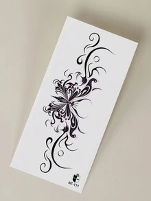 1 pieza Etiqueta engomada del tatuaje temporal negro púrpura con patrón de mariposa para pecho , abdomen con trasero cuerpo - Multicolor - Ver 5