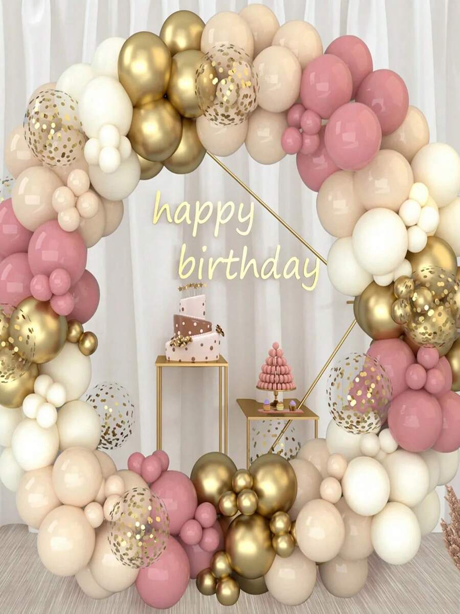 152入組象牙白色杏色粉紅金色氣球花環套件,適用於婚禮生日派對裝飾,成人兒童嬰兒淋浴用品 - 彩色 - 查看 1