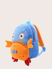 1入組男孩女孩卡通螃蟹設計長毛絨後背包理想適用於日常使用 - 藍色 - 查看 3