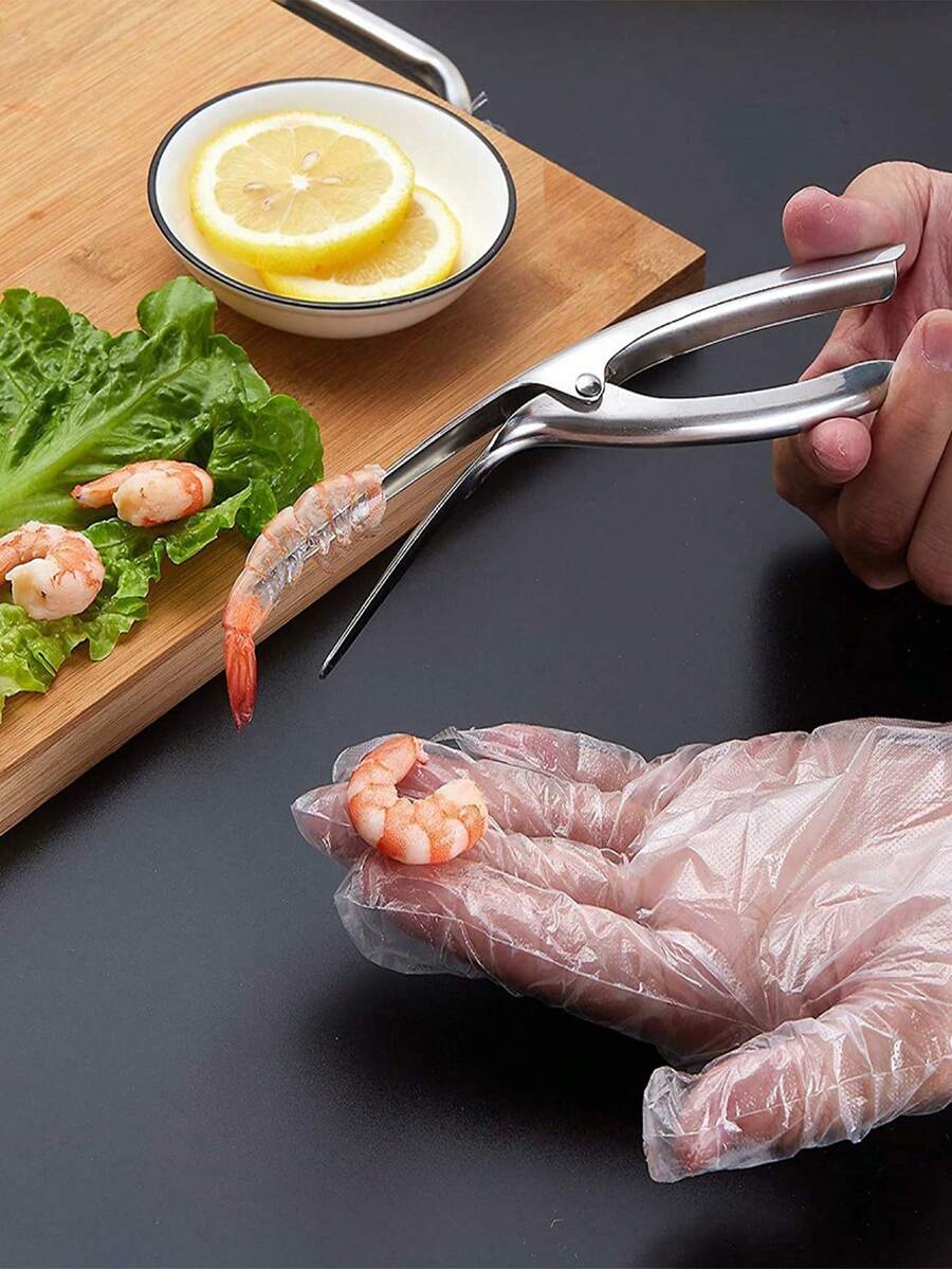 1pc Silver Stainless Steel Shrimp Peeler, Shell Removing Tool For Home Kitchen - Silver - View 1