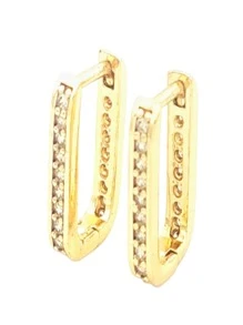 Aretes Mujer Finos Arracadas Chicas Niñas Huggies Rectangulares Oro Laminado - Dorado - Ver 1