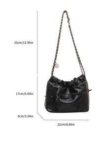 1个纯色蝴蝶结装饰PU皮革女士单肩包，时尚敞口手提包，链条和荷叶边设计，适合女性、女孩、学生、旅行、聚会、日常使用，日系风格，情人节礼物，最佳情人节礼物之选，时尚蝴蝶结女士钱包 - 黑色 - 查看 5