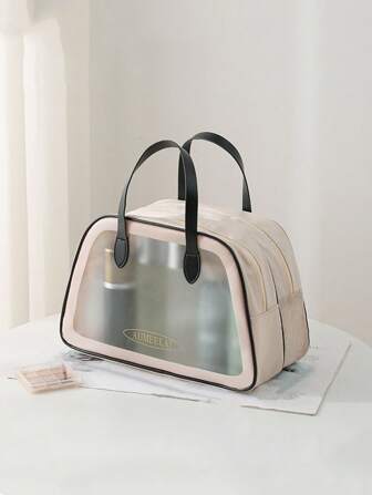 1pc Large Capacity Waterproof Storage Bag Transparent Cosmetic Bag Portable Double-Layer Wet And Dry Separation Toiletry Bag For Travel,For Holiday Beach, Bathroom Collection, Bedroom Collection, Large Capacity