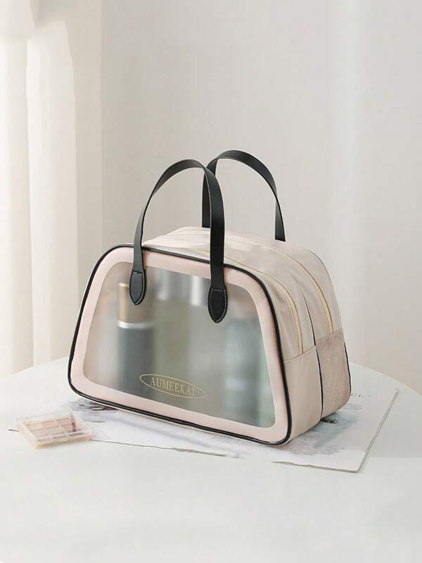 1pc Large Capacity Waterproof Storage Bag Transparent Cosmetic Bag Portable Double-Layer Wet And Dry Separation Toiletry Bag For Travel,For Holiday Beach, Bathroom Collection, Bedroom Collection, Large Capacity