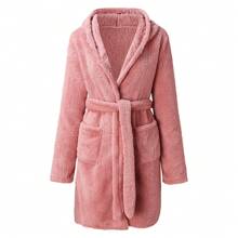 1件套歐美風連帽毛絨家居服純色秋冬保暖浴袍 - 粉色 - 查看 2