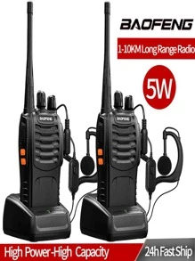 2pcs Walkie Talkie Long Range Two-way Radio Communication Device - Black - View 1