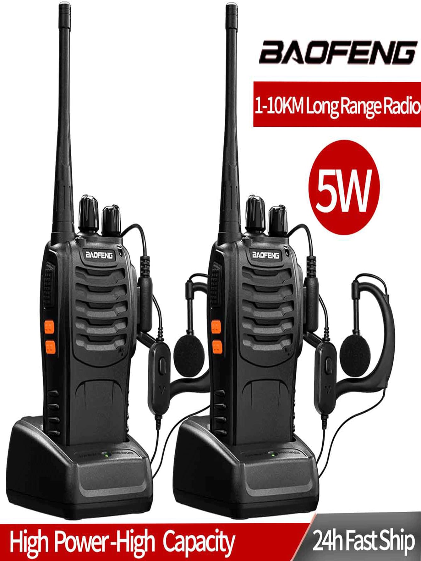 2pcs Walkie Talkie Long Range Two-way Radio Communication Device - Black - View 1