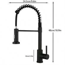 不锈钢弹簧冷热水混合水龙头，双出水口，适用于厨房水槽，黑色，家用厨房用品，厨房配件，厨房工具