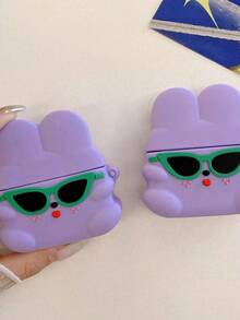 1pc Cartoon Purple Silicone Rabbit Earphone Protective Case Compatible With Apple Airpods - Multicolor - View 3
