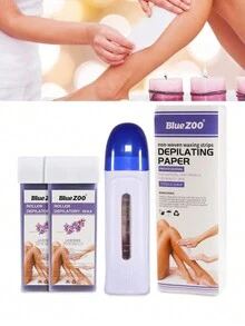 Kit de Depilación Profesional Completo con Cera Depiladora - Práctico y Eficaz Depilado - Para Todo Tipo de Piel - Óptimo para Uso Doméstico y Salones de Belleza - Consigue una Piel Suave y Radiant.4-piece set * depilatory casting roller+wax+100 wax skins - Azul - Ver 4