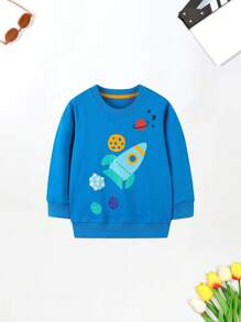 Jersey De Manga Larga Con Estampado De Dibujos Animados Para Niño, Estilo Otoño E Invierno - Azul - Ver 1