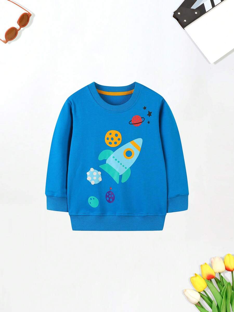 Jersey De Manga Larga Con Estampado De Dibujos Animados Para Niño, Estilo Otoño E Invierno - Azul - Ver 1