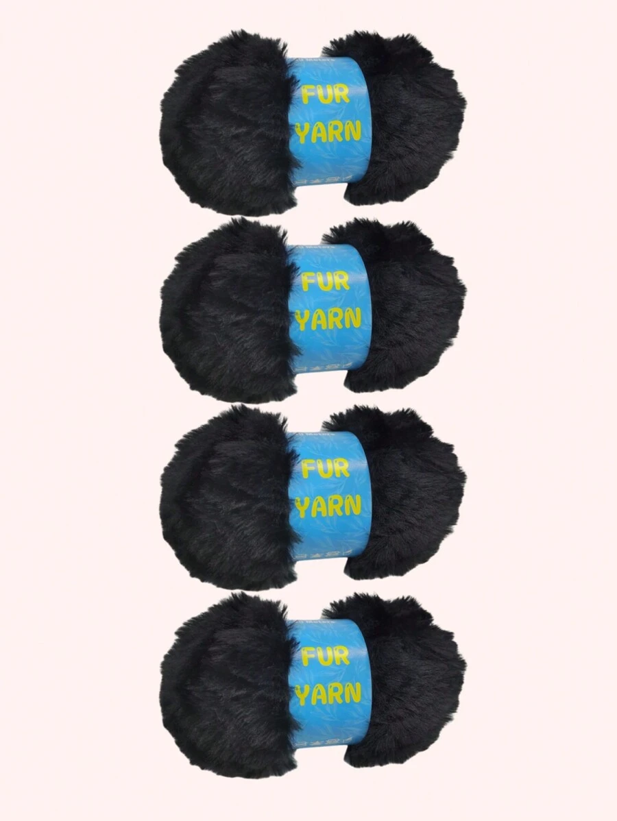 4卷毛絨手織毛線,溫暖仿貂絨紗線,適用於鉤針針織圍巾、帽子、毛衣,冬天保暖 - FY001 黑色 - 查看 1