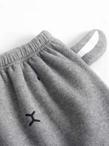 2入組男寶寶可愛兔子印花絨毛衛衣褲套裝,適用於派對、生日、秋冬季節 - 深灰色 - 查看 8