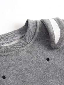 2入組男寶寶可愛兔子印花絨毛衛衣褲套裝,適用於派對、生日、秋冬季節 - 深灰色 - 查看 6