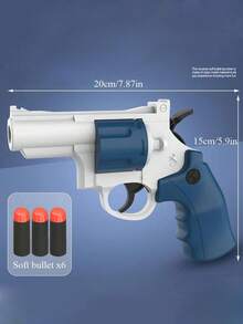 1pc Small Revolver ZP5 Soft Bullet Gun EVA Manual Pistol Toy Gun With Sucker Safe Soft Bullets - Blue and White - View 5