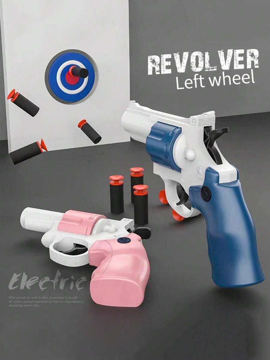 1pc Small Revolver ZP5 Soft Bullet Gun EVA Manual Pistol Toy Gun With Sucker Safe Soft Bullets - Blue and White - View 1