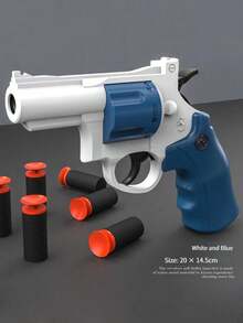 1pc Small Revolver ZP5 Soft Bullet Gun EVA Manual Pistol Toy Gun With Sucker Safe Soft Bullets - Blue and White - View 2