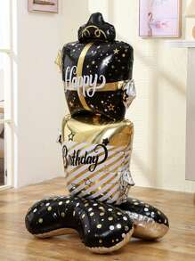 1pc Black And Gold Double Layer Birthday Gift Box Balloon, Back To School Valentine Day - Black - View 3