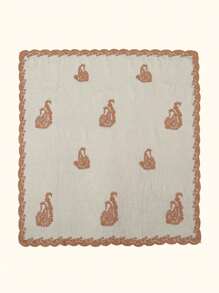 1 件女士时尚刺绣细节方形围巾头巾优雅头巾、发带、头带非常适合装扮您的外观 - 黑色 - 查看 5