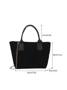 大容量極簡風女款手提包斜挎包,附鏈帶肩帶 - 黑色 - 查看 8