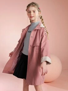 Girls' Fashionable Casual Hooded knee-length Trench Coat For Autumn
