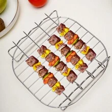 Air Fryer Accessories, Stainless Steel Air Fryer Rack, 4 Stainless Steel Skewers & Multi-purpose Cooking Rack For Grilling, Roasting, Microwaving, Baking, Fits Most Air Fryers - Silver - View 2