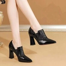 New Fashion Pointed Toe Low Chunky Heel Women Pumps, Fit US Size 5-10