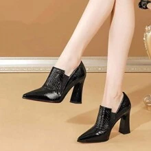 New Fashion Pointed Toe Low Chunky Heel Women Pumps, Fit US Size 5-10