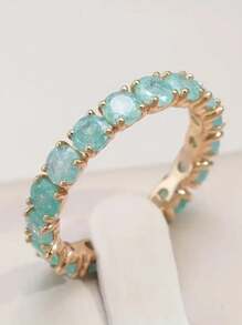 一個波希米亞風格的承諾戒指，設有粉色，綠色或藍綠色立方氧化鋯，適用於訂婚和婚禮珠寶 - 薄荷綠 - 查看 1