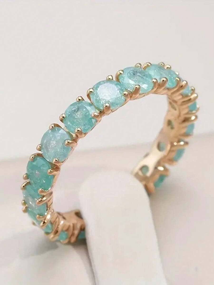 一個波希米亞風格的承諾戒指，設有粉色，綠色或藍綠色立方氧化鋯，適用於訂婚和婚禮珠寶 - 薄荷綠 - 查看 1