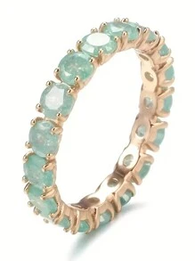 一個波希米亞風格的承諾戒指，設有粉色，綠色或藍綠色立方氧化鋯，適用於訂婚和婚禮珠寶 - 薄荷綠 - 查看 2