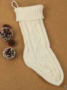 1入組聖誕節鉤織襪+糖果菱形鉤織禮物袋,節日氛圍裝飾品 - 米色 - 查看 4