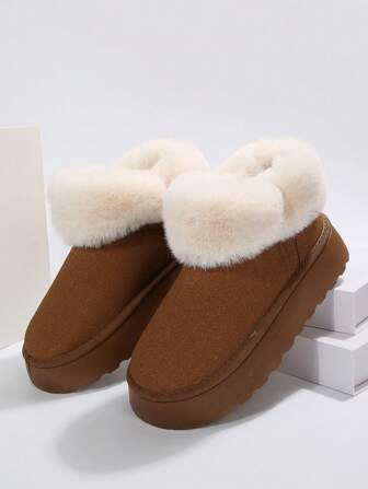 Women's Fashionable Thickened Warm Thermal Lined Snow Boots With Thick Bottom, Short Style, Plus Size, Winter 2023
