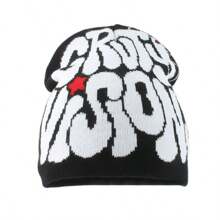 Mùa Thu Đông Co Giãn Nón Len Nam Nữ Thời Trang Đường Phố Nón Hip Hop Thêu Chữ Bò Nón, Trường Học - Đen và trắng - Xem 2