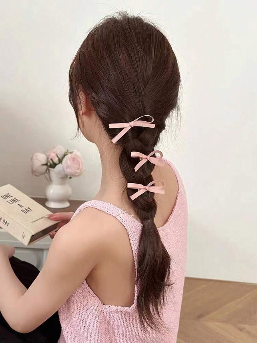 3pcs/set Ladies Solid Color Fabric Sweetheart Hair Clips, Suitable For Daily Wear - Pink - View 1