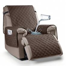 Waterproof Recliner Sofa Cover Recliner Loveseat Cover With Console Non-Slip Couch Covers Washable Reclining Sofa Cover Furniture Protector With Elastic Straps Pocket - 棕色 - 查看 2