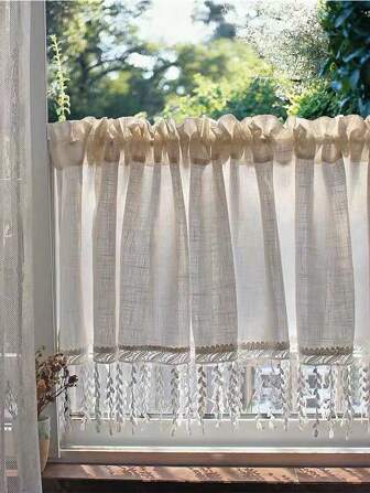 1pc American Style Exquisite Linen Embossed Lace Edge Window Curtain Sheer Drape