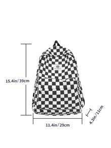 1pc Black & White Checkerboard Design Simple Style Large Capacity Zipper Backpack, Unisex Students Travel Bag - Black and White - View 6