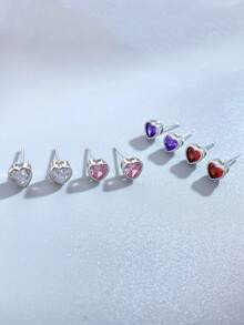 1雙白色心氧化鋯耳釘適合女士S925純銀情人節優雅和魅力四射精細的女士們首飾類禮品